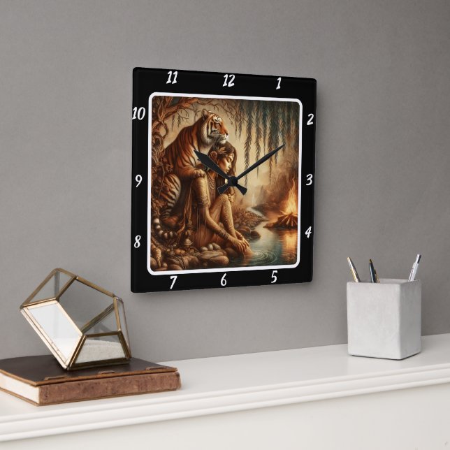 Mutterliche Stille: Starlight Pines Tigertraum Quadratische Wanduhr (Büro)