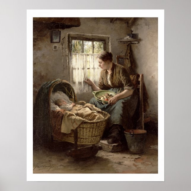 Mutterliche Zuneigung (Öl auf Leinwand) Poster (Vorne)