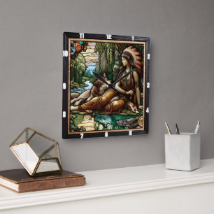 Mutterlicht: Waldschatten Stille Wolf Quadratische Wanduhr