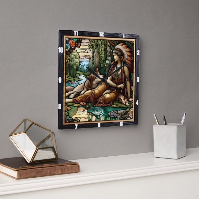 Mutterlicht: Waldschatten Stille Wolf Quadratische Wanduhr (Büro)