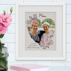 Muttermoment goldenes herzförmiges rosa Blumenrahm Poster