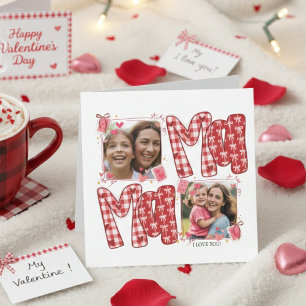 Muttern-und-Kind-Valentinstag-Rotkariert-Liebesher Einladung