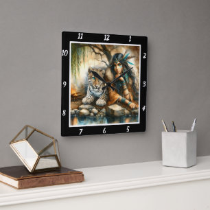 Mutterpräsenz: Tigerwald Quadratische Wanduhr