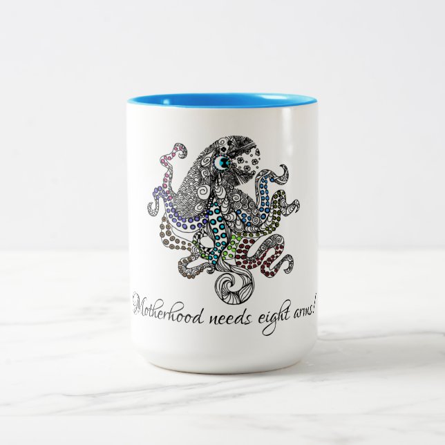Mutterschaft braucht acht Arme künstlerischen Okto Zweifarbige Tasse (Mittel)