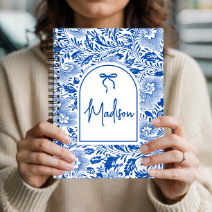 Mutterschaft Brautjungfer Blaues Toile Blumen Notizbuch