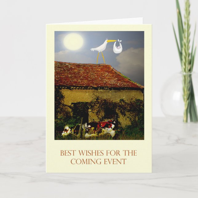 Mutterschaft verlässt beste Wünsche, Storch, Baby, Karte (Vorderseite)