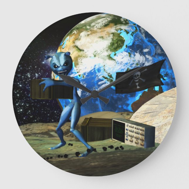 Mutterschiff-alien-Pirat Große Wanduhr (Vorderseite)