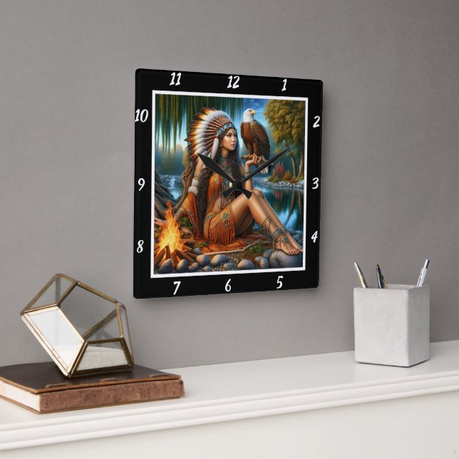 Muttersicht: Adlernebel Quadratische Wanduhr (Büro)