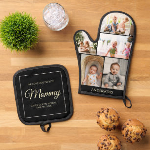Muttertag 5 Foto Collage Custom Gift Ofenhandschuh & Topflappen-Set