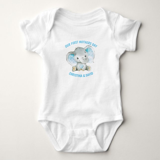 Muttertag Baby Boy Blue Elephant Jungle Strampler (Vorderseite)