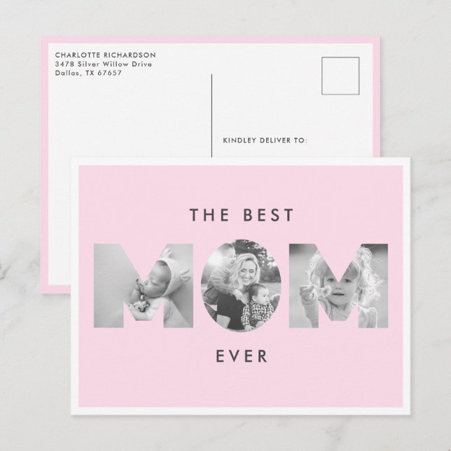 Muttertag Beste Mama je Dusty Rose Custom Foto Postkarte (Vorne/Hinten)