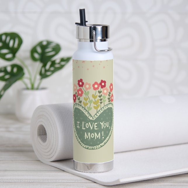 Muttertag, Blumen in Liebe , Elegant, Einfach  Trinkflasche (Yoga (gedreht)