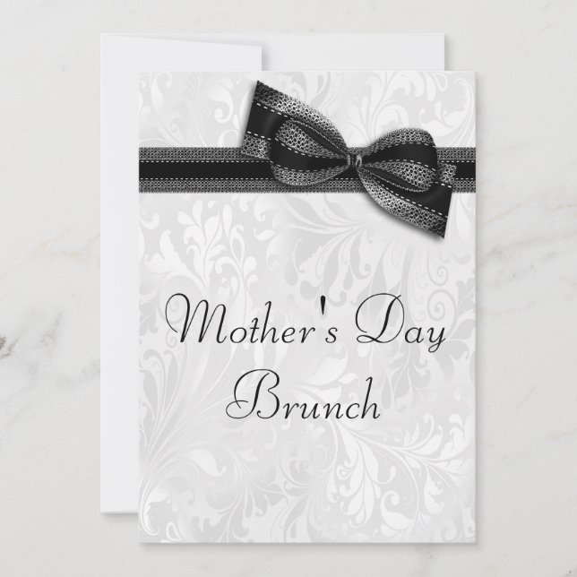 Muttertag Brunch Damask und Imitat Bow Einladung (Vorderseite)