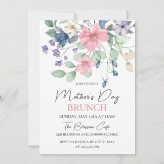 Muttertag Brunch Pink Berry Wasserfarbe Blumenkohl Einladung
