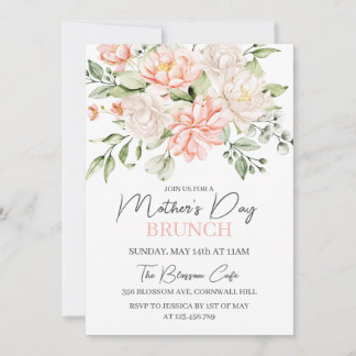 Muttertag Brunch Rosa Aquarellblume Einladung