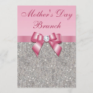Muttertag Brunch Silberschmuck Rosa Imitat Bow Einladung