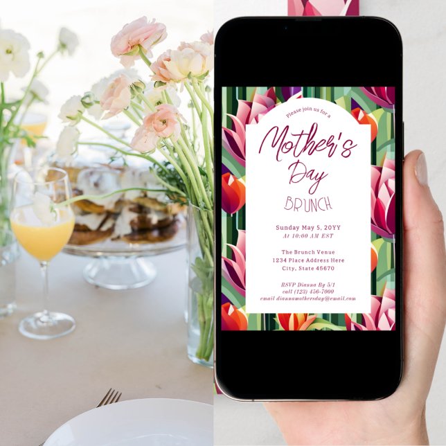 Muttertag Brunch Weißes botanisches Muster Einladung (Von Creator hochgeladen)