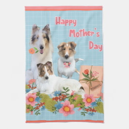 Muttertag Collies und Blumen Geschirrtuch