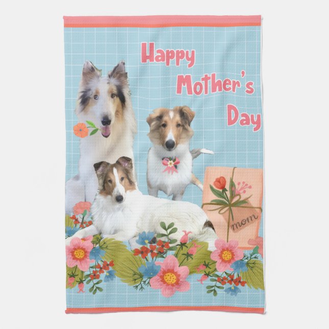 Muttertag Collies und Blumen Geschirrtuch (Vertikal)