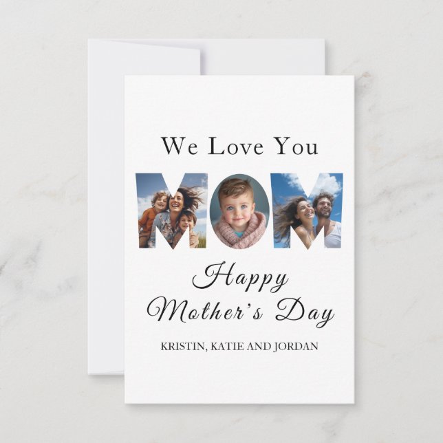 Muttertag Custom 3 Foto Collage Dankeskarte (Vorderseite)