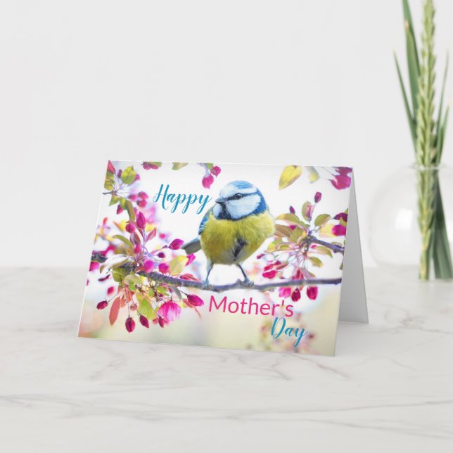 Muttertag der Blume Blauer und Gelber Vögel Karte (Vorderseite)