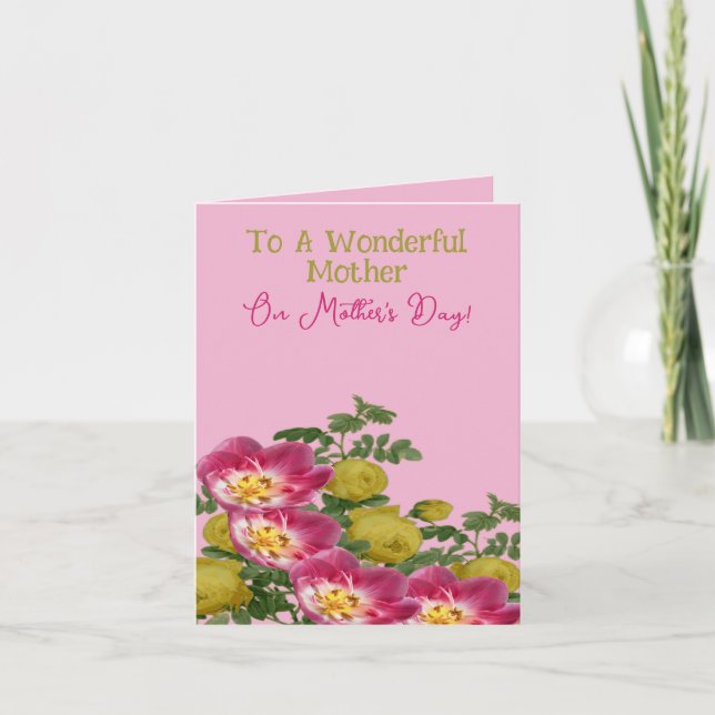 Muttertag der rosa und gelben Flora Karte (Vorderseite)