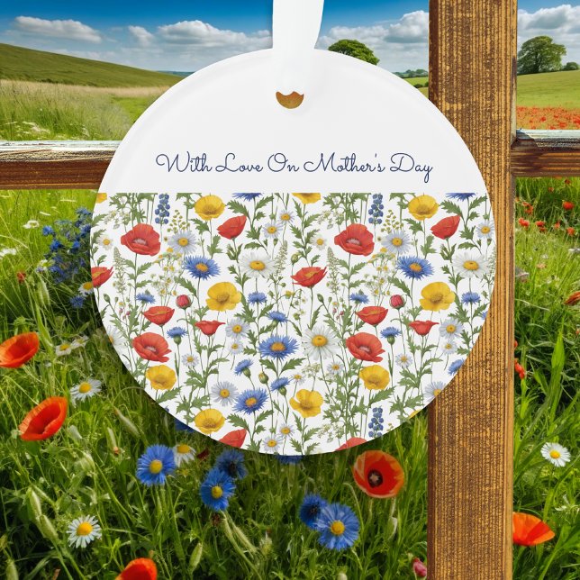 Muttertag Farbige Wildblumen Personalisiert Ornament (A pretty ornament for Mother's Day, with colorful wildflowers pattern and your own custom text)