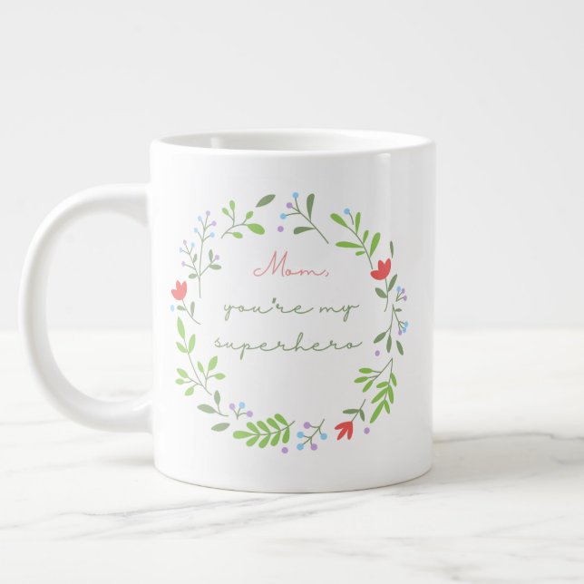 Muttertag floral grüne Superheldin-Mutter Jumbo-Tasse (Links)
