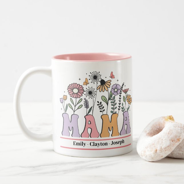 Muttertag florale Mama Persönlicher Name Zweifarbige Tasse (Mit Donut)