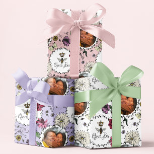 Muttertag Foto Queen Bee Floral Geschenkpapier Set