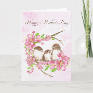 Muttertag Frühlingskirschblüten Vögel Feiertagskarte
