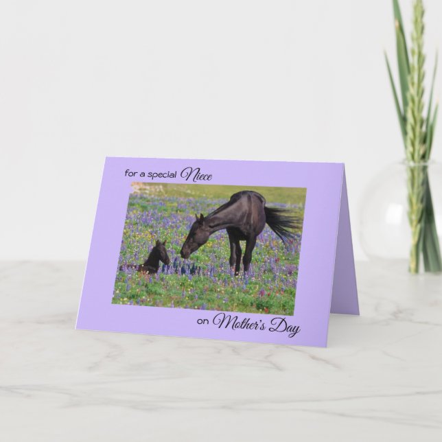Muttertag für Niece Mare & Foal Bluebells Foto Karte (Vorderseite)