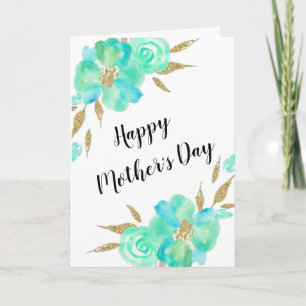 Muttertag Gold Aquamarines blaues Blumendesign Karte