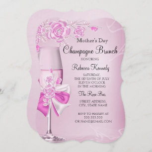 Muttertag Hübsch Rosa Champagner Brunch Einladung