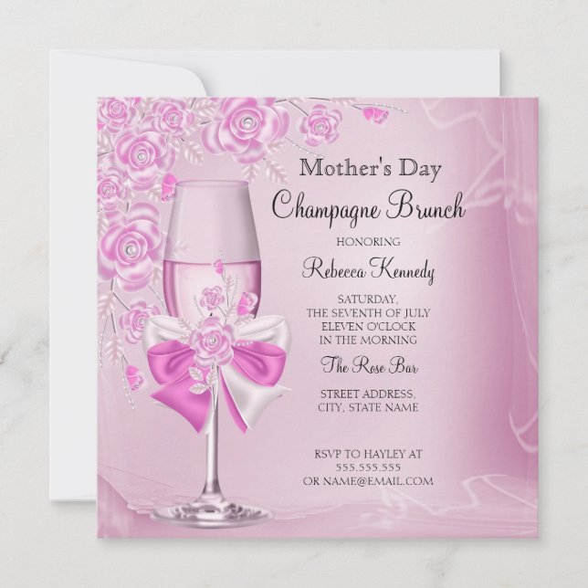 Muttertag Hübsch Rosa Champagner Brunch Einladung (Vorderseite)