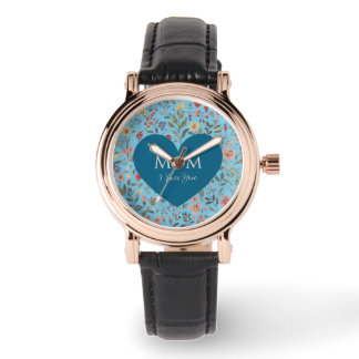 Muttertag,Ich liebe Dich,Blumenmuster,Liebes Herz Armbanduhr