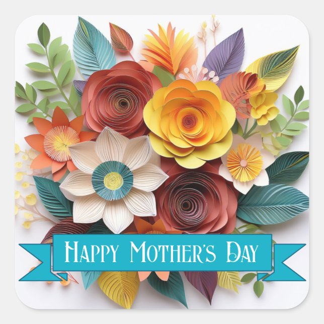 Muttertag im Origami-Stil Quadratischer Aufkleber (Vorderseite)