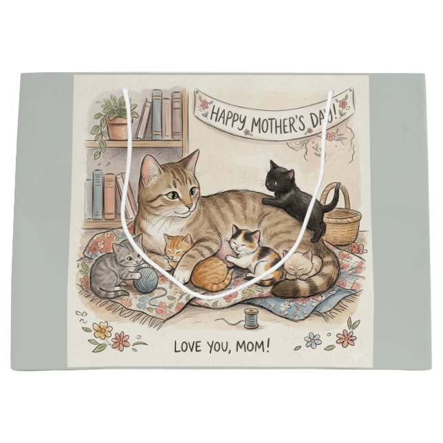 Muttertag Katze und Kätzchen Große Geschenktüte (Vorderseite)