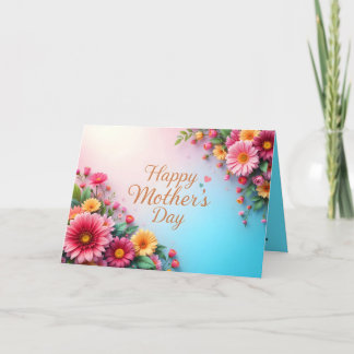 Muttertag Lebhafte rosa und gelbe Blumen auf Pa Dankeskarte