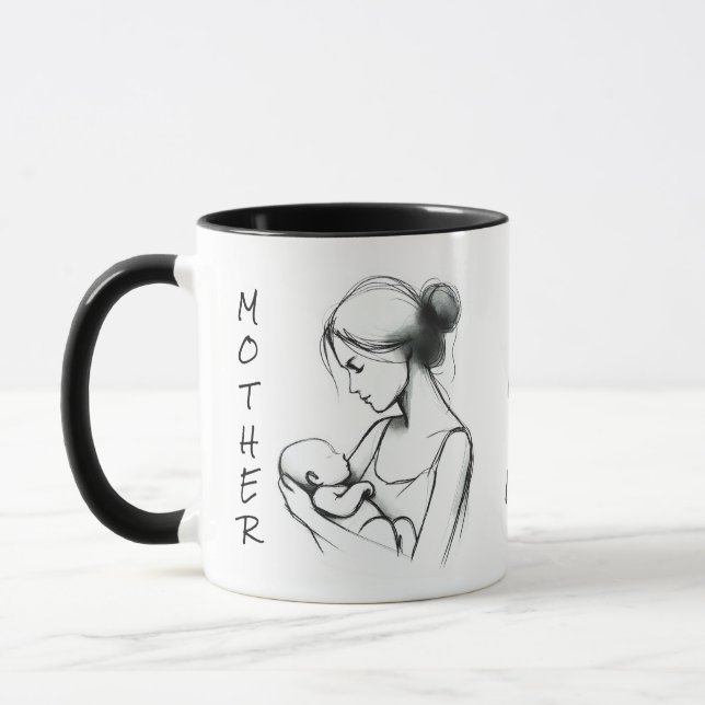 Muttertag Liebe Mama und Baby Modern Sketch Tasse (Links)