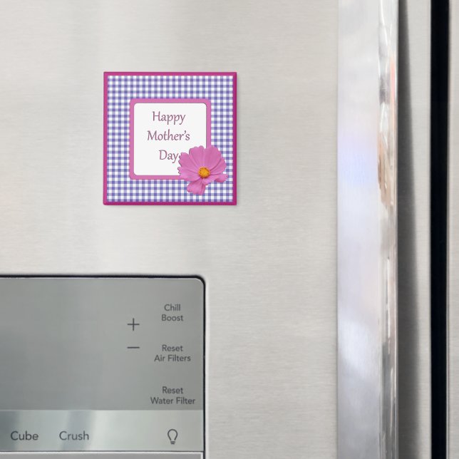 Muttertag Lila Blume und Gingham Design Magnet (In Situ (Kühlschrank))