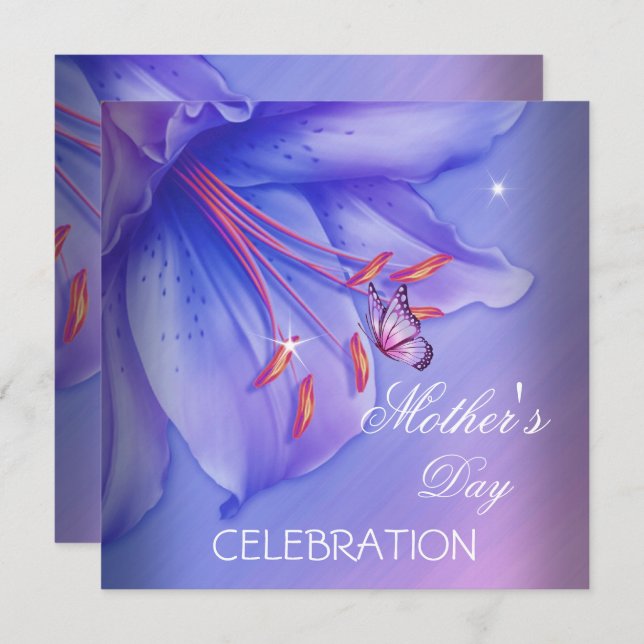 Muttertag Lila Pink Lilac Butterfly Blume Einladung (Vorne/Hinten)