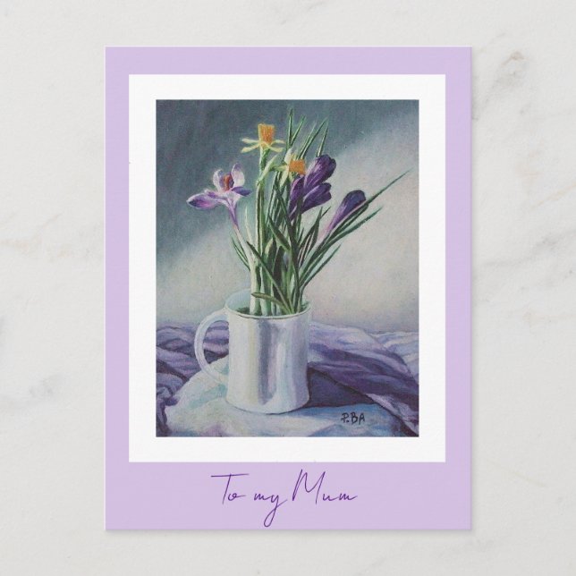 Muttertag lila Vintage Blume Malkunst Postkarte (Vorderseite)