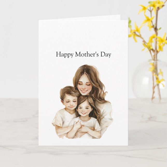 Muttertag Mama Tochter Brünette Karte (Gelbe Blume)