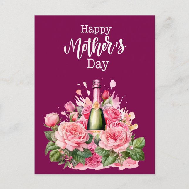 Muttertag mit rosa Rosenkarte Postkarte (Vorderseite)