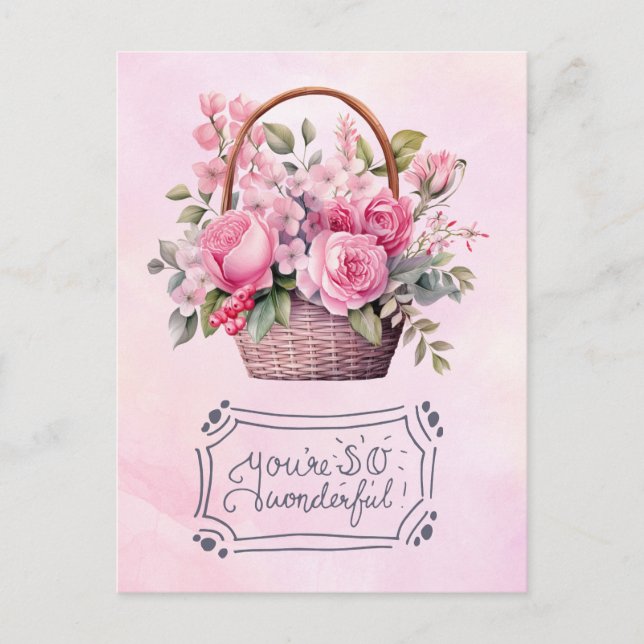 Muttertag mit rosa Rosenkarte Postkarte (Vorderseite)