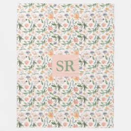 Muttertag Monogramm Aquarellfarben Floral Botanisc Fleecedecke