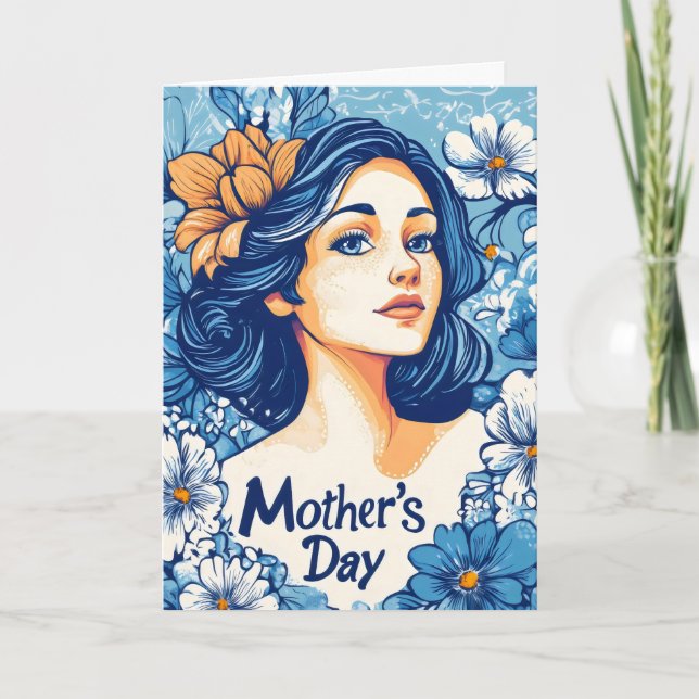 Muttertag Mutter blaue Blumen Feiertagskarte (Vorderseite)