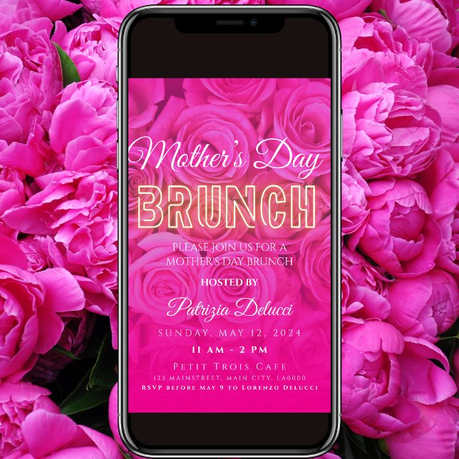 Muttertag Neon Pink Rose Einladung (Von Creator hochgeladen)