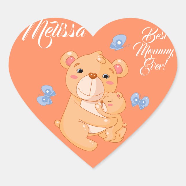 Muttertag Niedliche Bären. Herz-Aufkleber (Vorderseite)